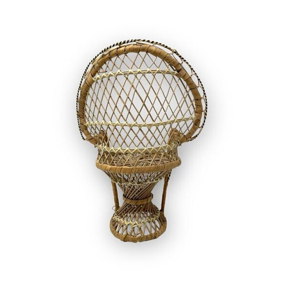 Wicker Rattan Peacock Chair Plant Stand Decor Small Doll Size 12” Tall Flawed - Picture 6 of 10